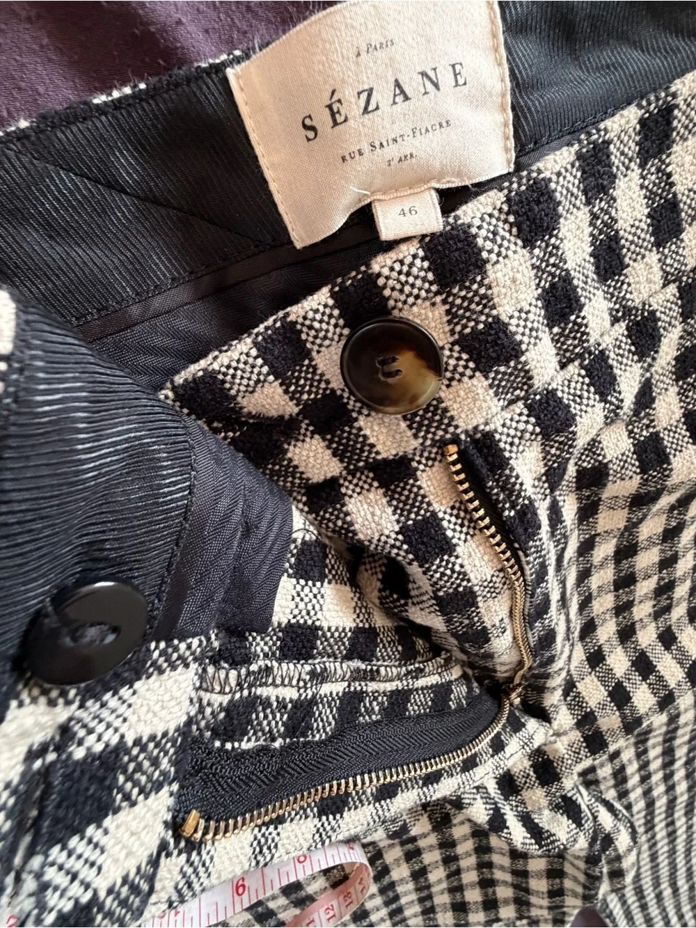 Sezane Black & Cream Gingham Martin Crop Trousers - W46